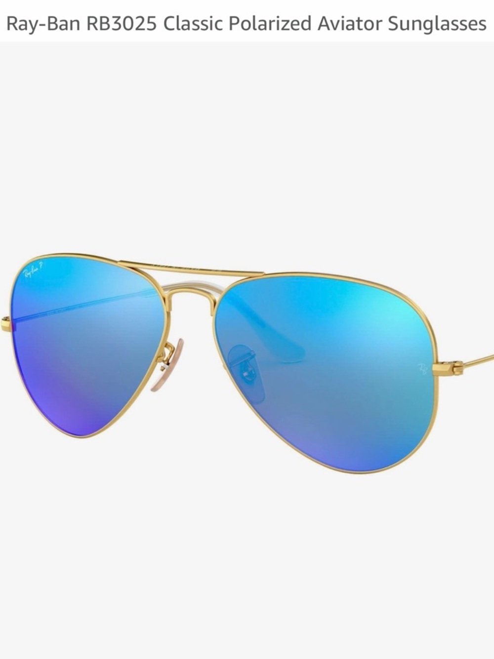 Ray-Ban Gold Frame Aviator Sunglasses with Blue Mirrored Lenses - Picture 4 of 9